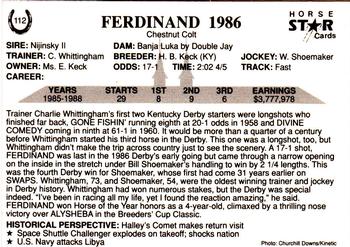 1991 Horse Star Kentucky Derby #112 Ferdinand Back